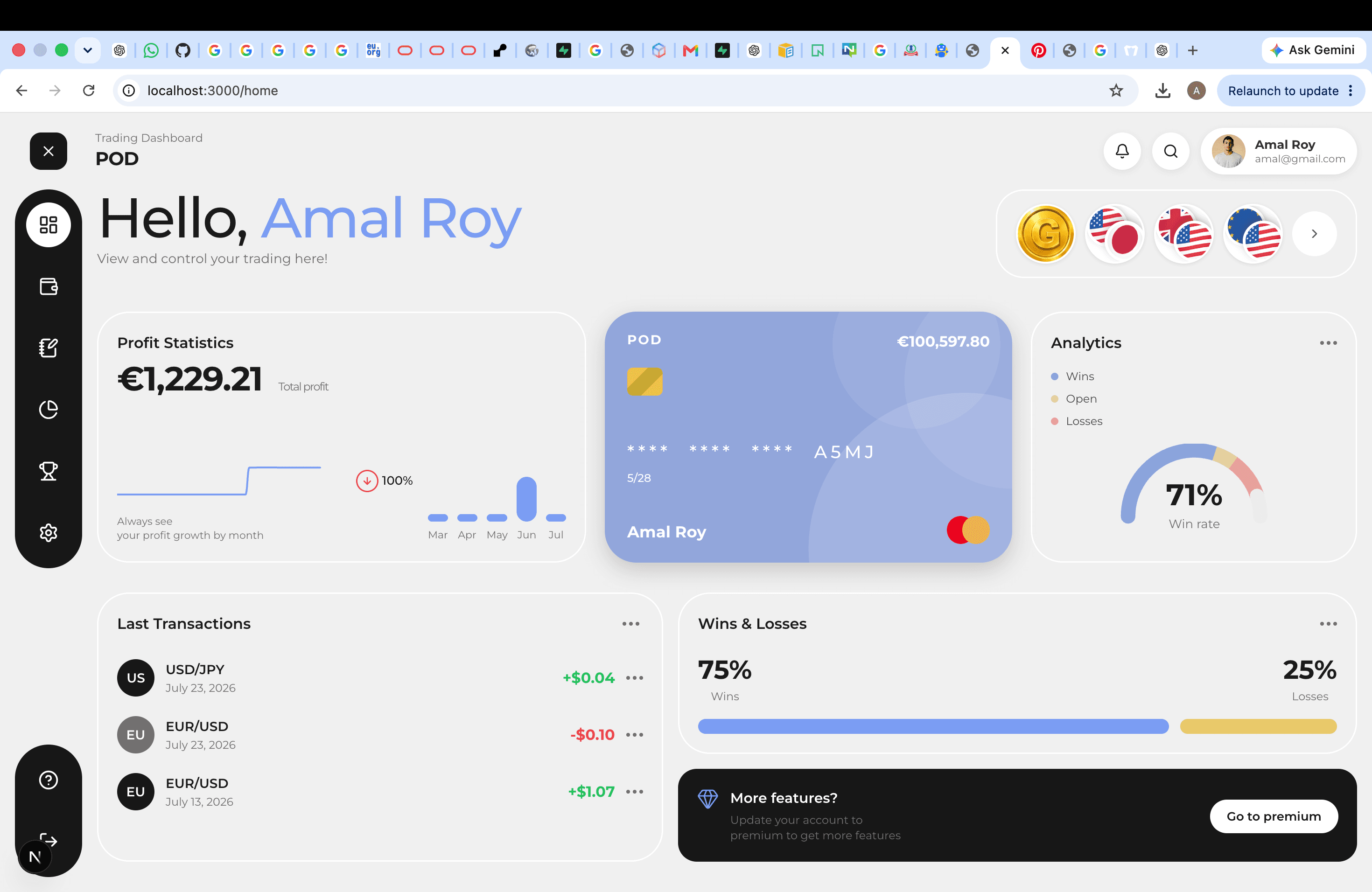 POD web trading dashboard